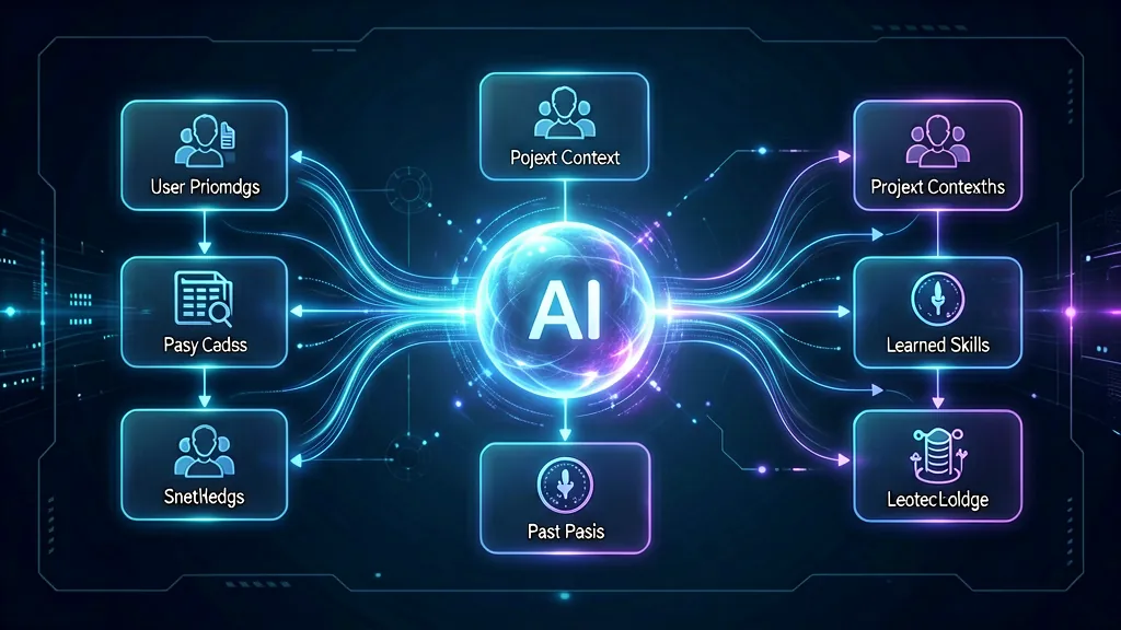 AI agent persistent memory visualization showing cross-session knowledge accumulation