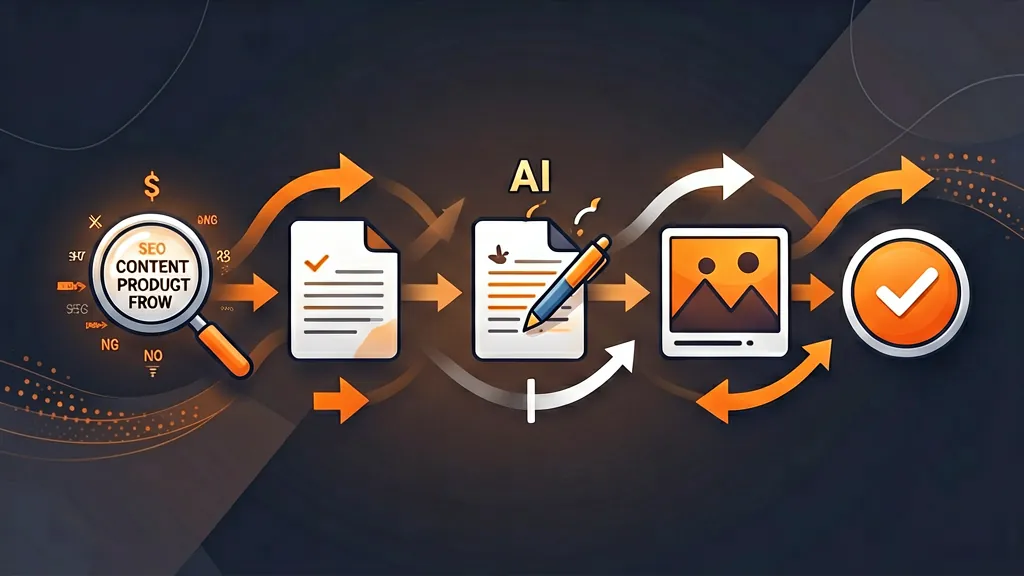 SEO content production pipeline from keyword research to automated publishing