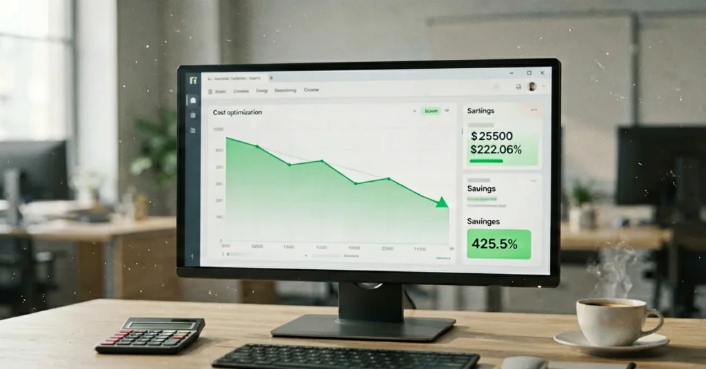 AI Agent cost optimization dashboard showing analytics and savings trends