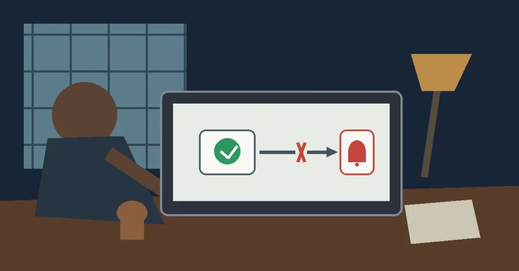 Office scene illustrating a successful AI Agent scheduled task with failed notification delivery