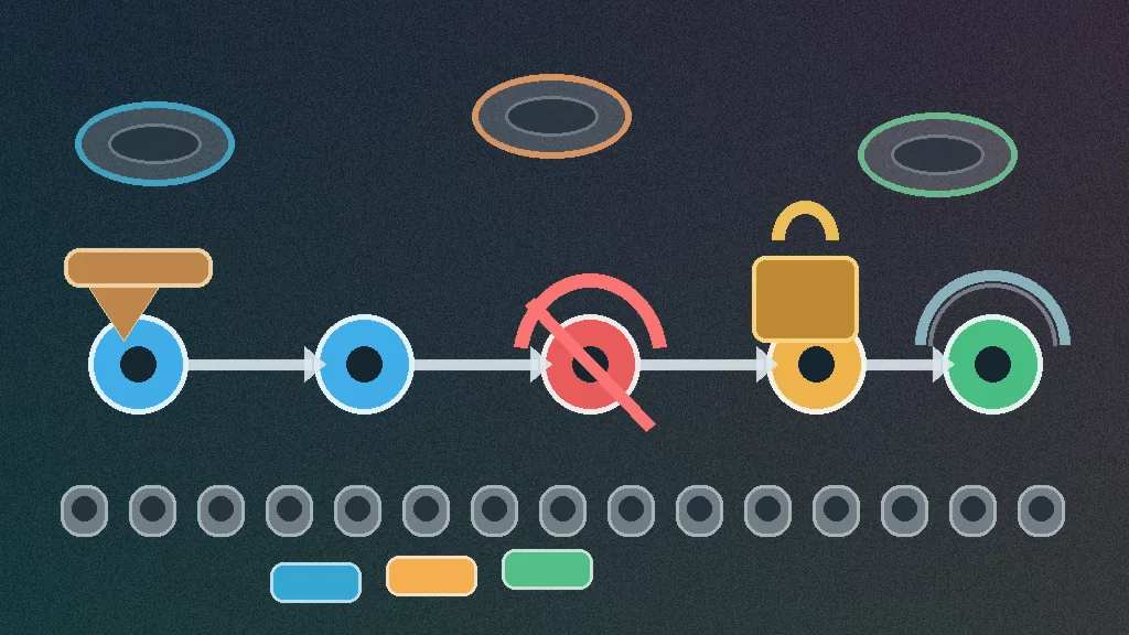 Editorial illustration of the status path for file selection, upload, association, and verification