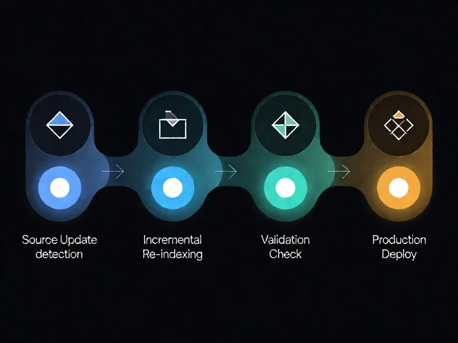 RAG maintenance lifecycle flow with stages from detection to deployment