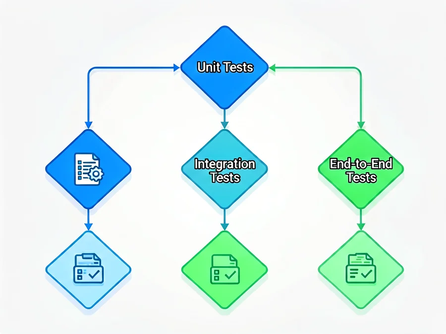Decision tree for choosing the right AI agent testing strategy based on risk level and deployment stage