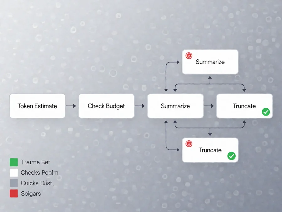 Context management pipeline flowchart showing token estimation and trimming strategies