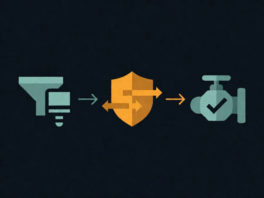 Input filtering, in-flight encryption, and output sanitization pipeline diagram