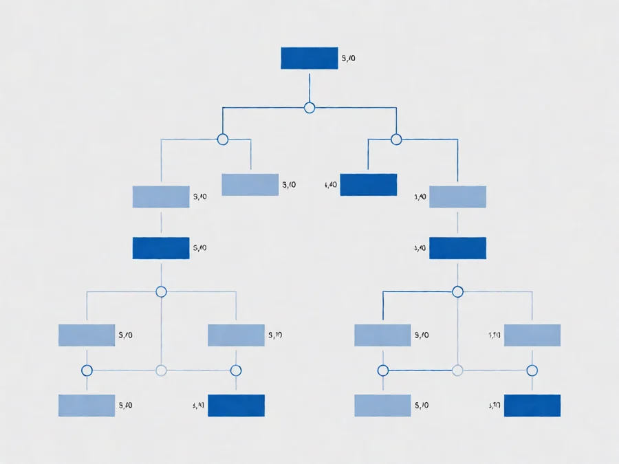 Decision tree visualization showing branching choices with probability weights and expected values at each node