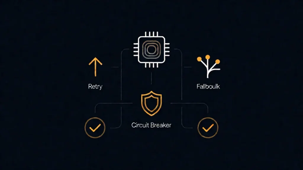 AI Agent error handling system diagram showing retry, circuit breaker, and fallback patterns