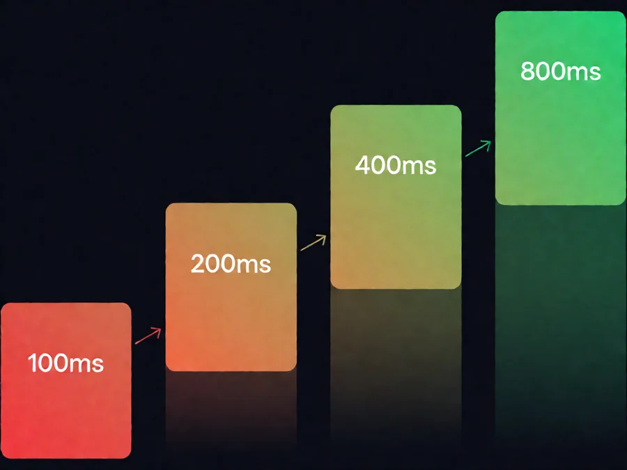 Exponential backoff retry mechanism diagram showing increasing delay intervals