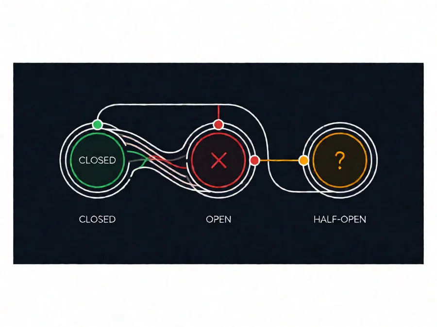 Circuit breaker pattern diagram showing closed, open, and half-open states