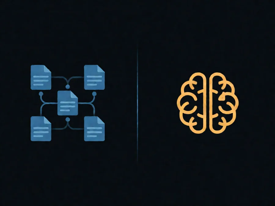 Comparison visualization showing RAG versus traditional knowledge approaches side by side