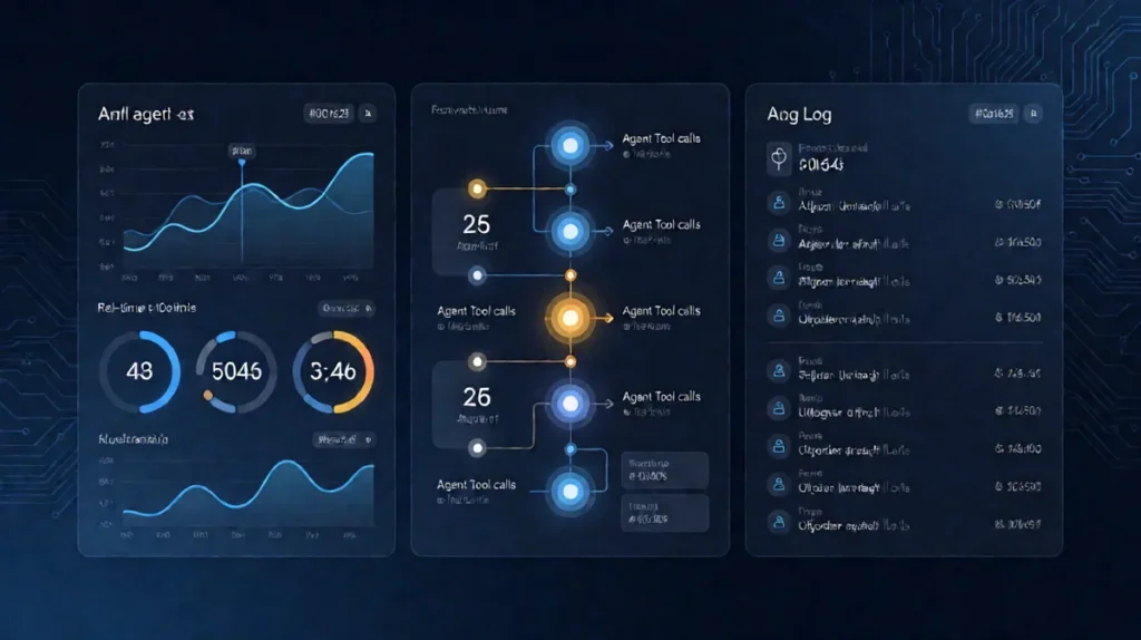 AI agent observability dashboard showing monitoring metrics and tracing visualization
