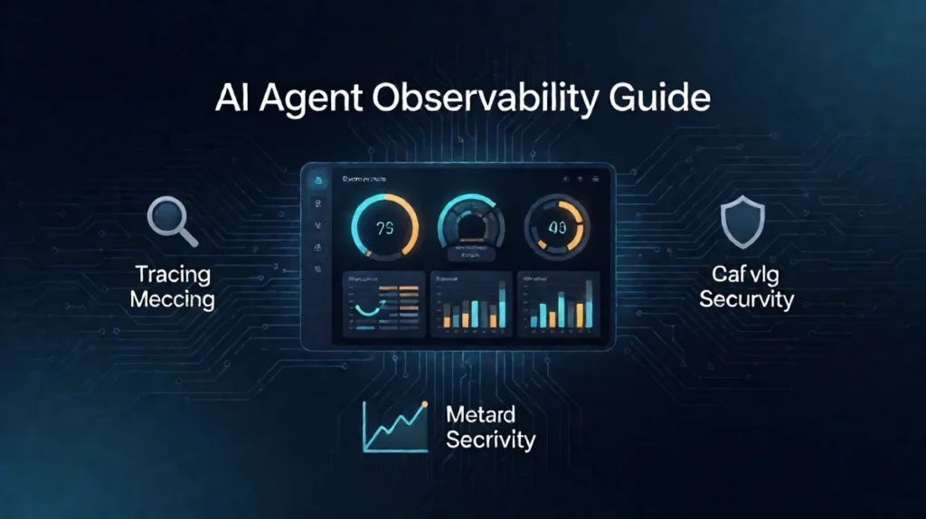 AI Agent observability dashboard showing monitoring metrics and security shields