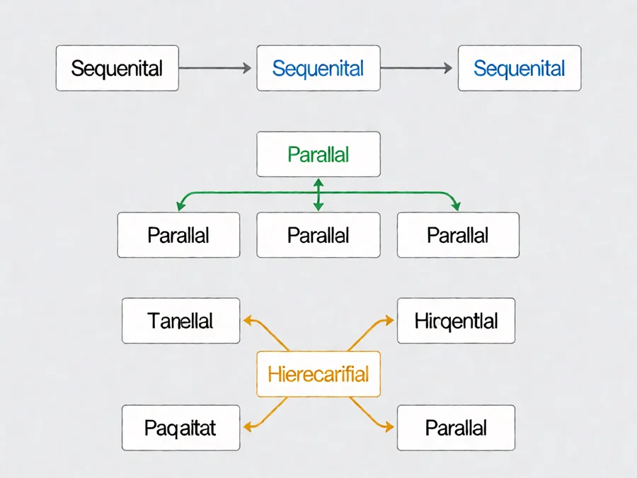 Three AI agent orchestration patterns: sequential parallel and hierarchical with visual comparison