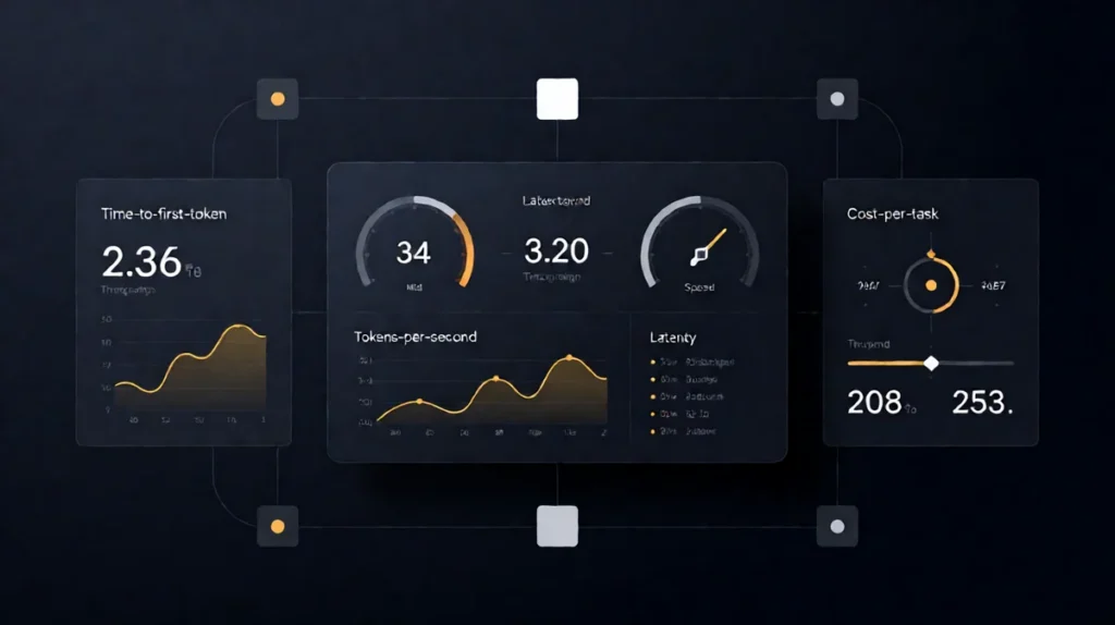 AI agent performance dashboard showing latency metrics and throughput optimization