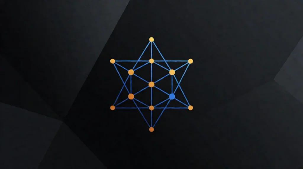 Dark tech hero illustration with neural network node structure for AI agent prompt engineering