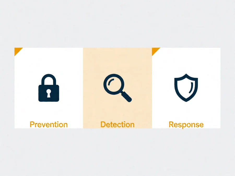 Three-layer defense in depth diagram showing prevention detection and response for AI security