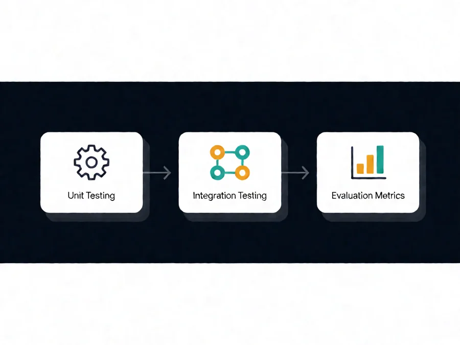 AI Agent Testing Workflow - Unit testing integration testing and evaluation metrics process diagram