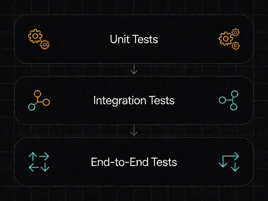 Testing layers diagram showing unit, integration, and end-to-end tests